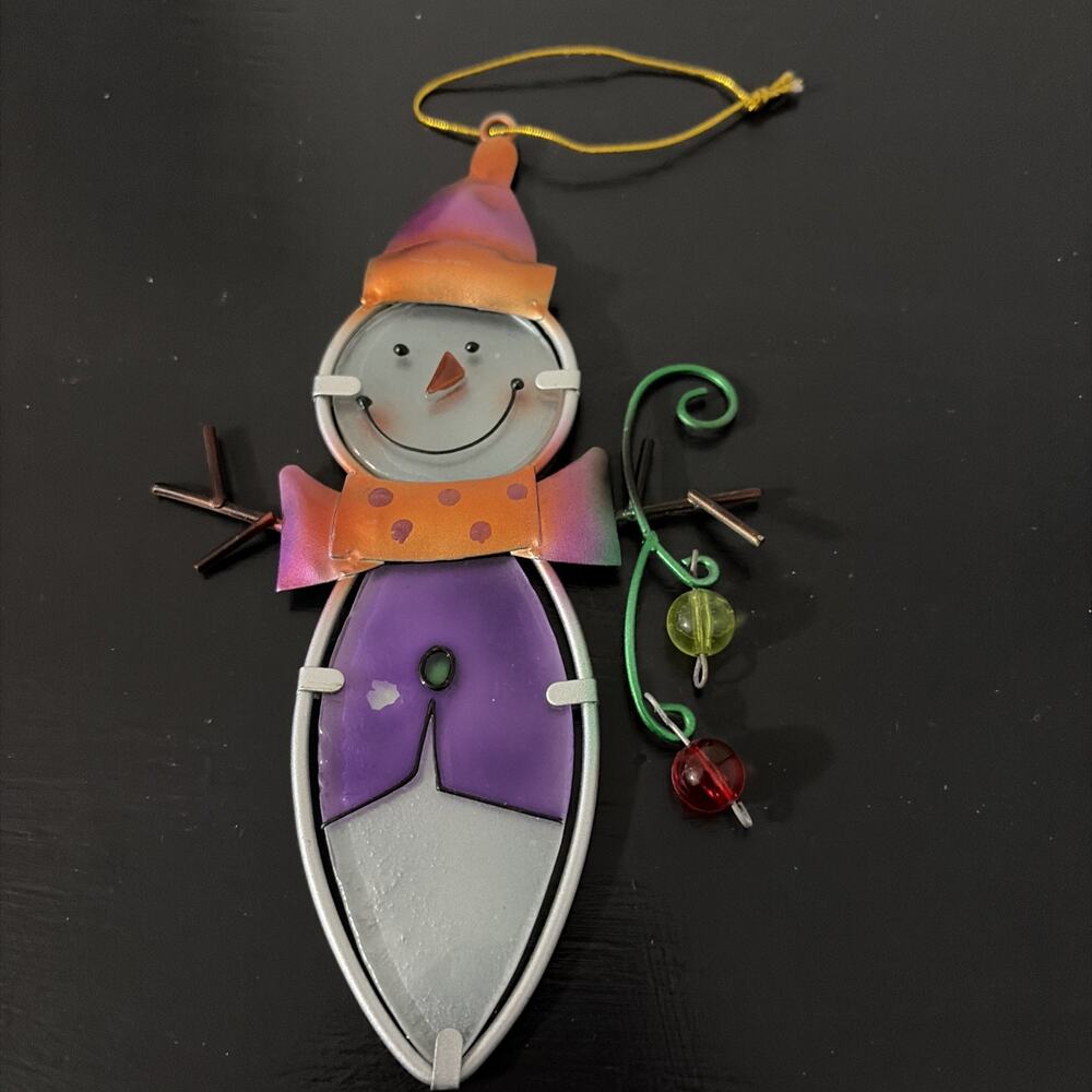 Stain Glass Snowman - 4-1/4" Tall. Flaw On Purple